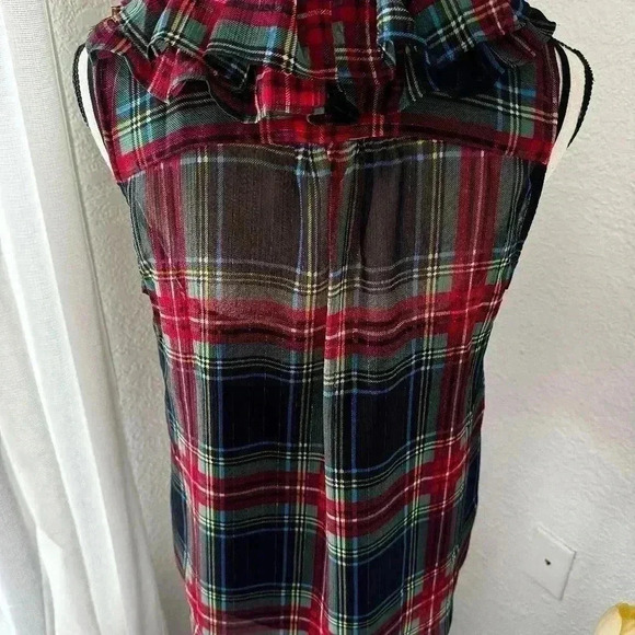 J. Crew Sleeveless ruffle-collar top in black Stewart tartan - Picture 7 of 11